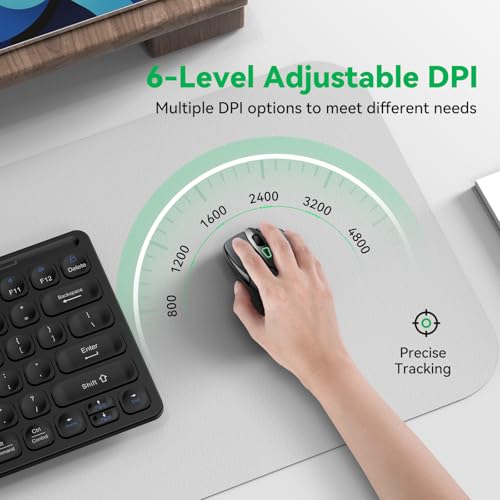 TechRise Bluetooth Mouse (BT5.0/3.0 & 2.4G) Rechargeable Wireless Mouse, 4800 DPI Optical Tracking, 6 Adjustable DPI, 2.4GHz with USB A Receiver, Quiet Clicks, Ergonomic Grips, 6 Buttons - Grey - color: Grey