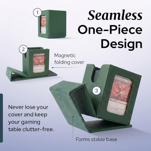 Commander Deck Box MTG 100 Card Holder with Display Window Green | PU leather, 4 N52 magnets, fits 100 double-sleeved cards, display window, durable, portable, secure closure - color: Green, size: 110+