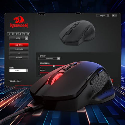 Redragon M695 Wired Optical Gaming Mouse 24000 DPI Remapping Keys | Stable Lag-Free Connection, Smooth Precise Tracking, Programmable Button, Ergonomic Grip Body Comfort