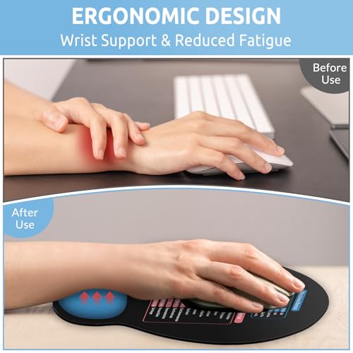KONVINIT Ergonomic Mouse Pad with Wrist Rest, Small Excel Cheat Sheet Desk Pad with Windows & Office & Excel Shortcuts, Non-Slip Rubber Base Mouse Pads for Desk with Smooth Surface, Black Blue - color: Shortcut-Blue