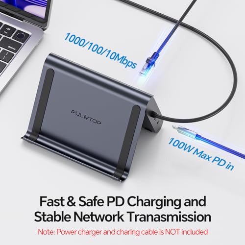 MacBook Docking Station Dual Monitor 4K@60Hz, PD100W, Audio for Home Office | PULWTOP Vertical Laptop Stand with 2 HDMI, 10Gbps USB-C/A, Ethernet, SD/TF, USB C Dock for MacBook Pro/Air M4/M5 – Midnight - color: Midnight