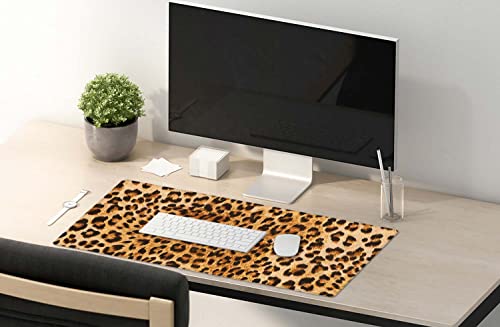 SSOIU Extended Gaming Mouse Pad (35.5x15.7 in), Large Non-Slip Rubber Base Mousepad with Stitched Edges, Waterproof Keyboard Mouse Mat Desk Pad for Work, Game, Office, Home - Leopard Print - color: Leopard