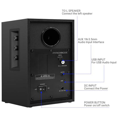 Powered Bookshelf Speakers HiFi Computer Gaming Monitors with Bluetooth 5.3 & 24-Bit USB DAC Stereo Speaker PC Speakers 3.5" Woofer,1" Silk Dome Tweeter, Adjustable Bass/Treble BT16-Black