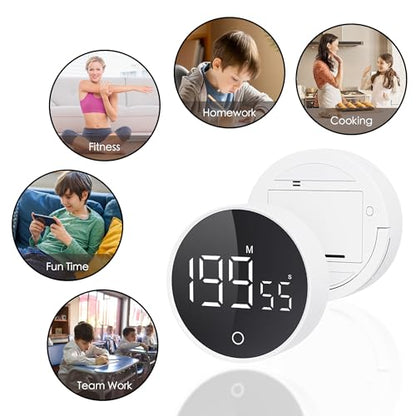 Digital Kitchen Timers, Visual timers Magnetic Countdown Countup Timer Large LED 200 Minutes Display Volume Adjustable for Cooking Fitness Studying, Easy for Kids and Seniors - color: White