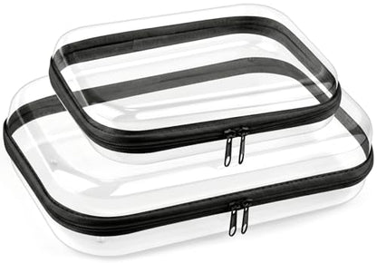 Clear Hard Shell Organizer Cases, 2 Pack | Durable PET shell with water-resistant, scratch-resistant surface for travel, toiletries, electronics and daily essentials - color: Black