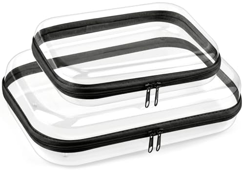 Clear Hard Shell Organizer Cases, 2 Pack | Durable PET shell with water-resistant, scratch-resistant surface for travel, toiletries, electronics and daily essentials - color: Black
