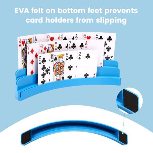 Three-Layer Design Playing Cards Holders，Playing Card Holder for Kids Adults Hands Free Card Holder for Family Card Game Nights Poker Parties - color: Blue(4pack)