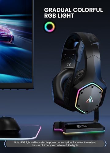 EKSA Wireless Gaming Headset, 2.4GHz USB Gaming Headphones with Microphone for PC, PS5, PS4, Nintendo Switch, 7.1 Surround Sound PC Headset, RGB Light, Ergonomic Design, 3.5mm Wired for Xbox Serie - color: 2.4G wireless + 3.5mm jack black