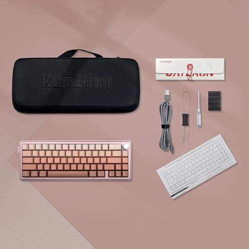 KY65 Wireless Mechanical Keyboard,65% Gasket Hot Swappable Custom Keyboard,RGB Backlit,Pre-lubed Gateron Switches,Side Printed PBT Keycaps,2.4GHz/TYPE-C/BT5.0 Mechanical Gaming Keyboards, Pink&Brown