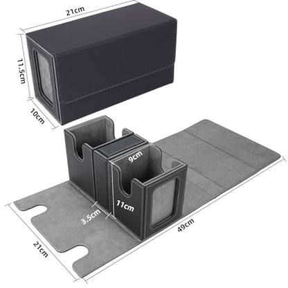 AFIING MTG Commander Card Storage Box - Fits 200 Double Sleeved Cards,3-in-1Card Deck Case,Strong Magnet Card Organizer For Magic Commander TCG CCG,4Dividers &2 Toploaders, Black/Grey - color: Black Grey