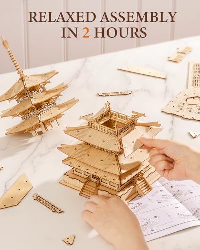 Rolife Wood Model Kits for Adults to Build 3D Puzzles DIY Five-storied Pagoda Birthday Unique Gifts for Friends or Family