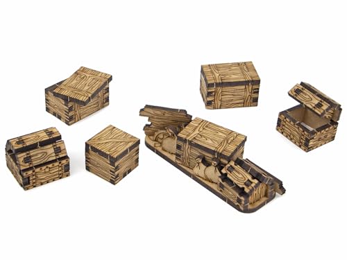 TowerRex Box & Chest DND Terrain, Furniture 28mm Scale Scenery, Accessories for Dungeons & Dragons, Pathfinder, Warhammer, Crate Obstacles Tabletop Wargaming Miniatures, RPG Fantasy Battle Mat