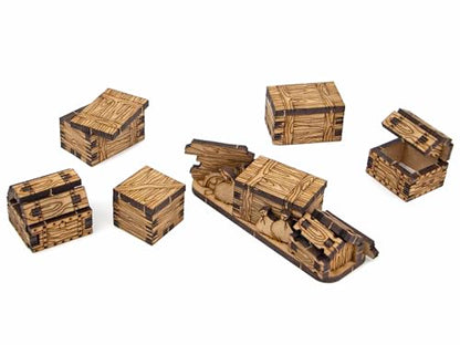 TowerRex Box & Chest DND Terrain, Furniture 28mm Scale Scenery, Accessories for Dungeons & Dragons, Pathfinder, Warhammer, Crate Obstacles Tabletop Wargaming Miniatures, RPG Fantasy Battle Mat