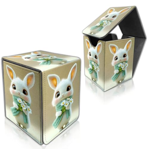 for MTG Deck Box, Trading Card Storage Case Holds 100+ Sleeved Cards, Bunny with Daisies and Scarf Magnetic Closure Durable Deck Holder for Magic The Gathering, TCG & Commander - color: Bunny with Daisies and Scarf