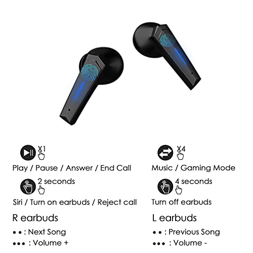 Wireless Earbuds, Yi-shaney Bluetooth 5.2 Bass Sound Headphones Gaming Earphones with Touch Control, Noise Cancelling Waterproof Headset with Mic, 18H Play Time, 65ms Low Latency (Black)