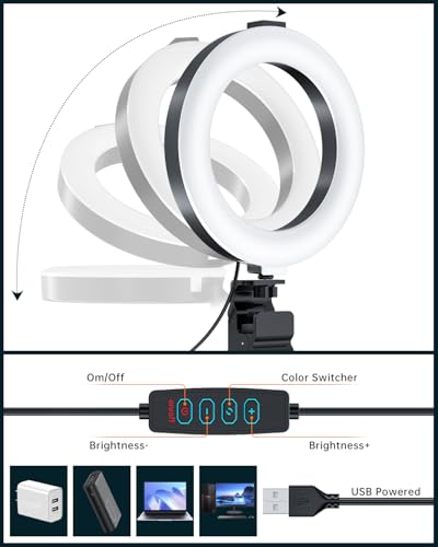 Ring Light for Computer Video Conference - Webcam Light for Monitor Clip On Remote Working Distance Learning Zoom Call Self Broadcasting and Live Streaming Influencer Light Laptop Video Conferencing