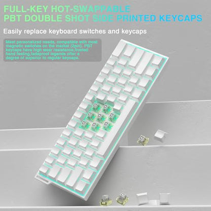 Aula MINI60 HE PRO Wireless Gaming Keyboard 60%,Hall Effect Rapid Trigger Magnetic Keyboard,8000Hz Polling,Tri-Mode(BT5.0/2.4GHz/USB-C),RGB Hot Swappable Compact Mechanical Keyboard for Gamer(White) - color: Pro-White Side