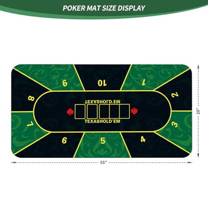 nuveti Poker Mat - 55 x 28inch Non-Slip Poker Table Game Mat - Portable Rubber Waterproof Poker mat for Table 6-8 Player Card Game Anti-Slip Rubber Poker Table Top Layout - color: 55 X 28 Inch Rectangular-green6