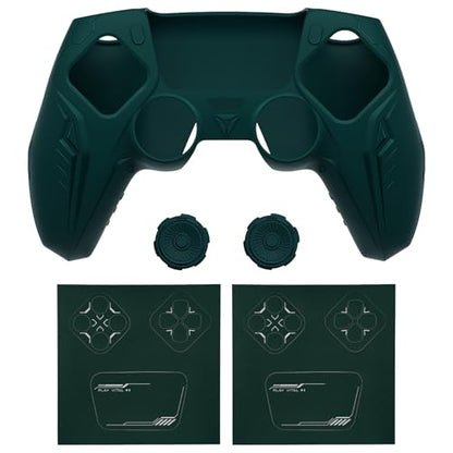 PlayVital Silicone Skin Set for PS5 Controller - Charging Dock Compatible, Full Protection Case with Futuristic CyberMech Design, Soft Cover with Thumb Grips & Stickers - Racing Green - color: Racing Green