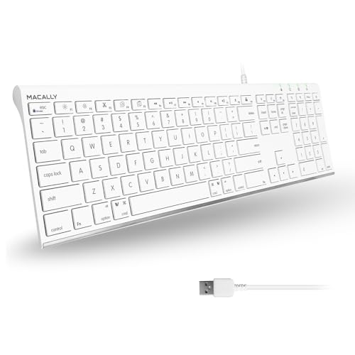 Macally Slim USB Wired Keyboard for Mac and Windows - Simple and Sophisticated - USB Apple Keyboard with Numeric Keypad for Mac Mini / Pro, Macbook, iMac with 110 Scissor Switch Keys and 20 Shortcuts - color: White