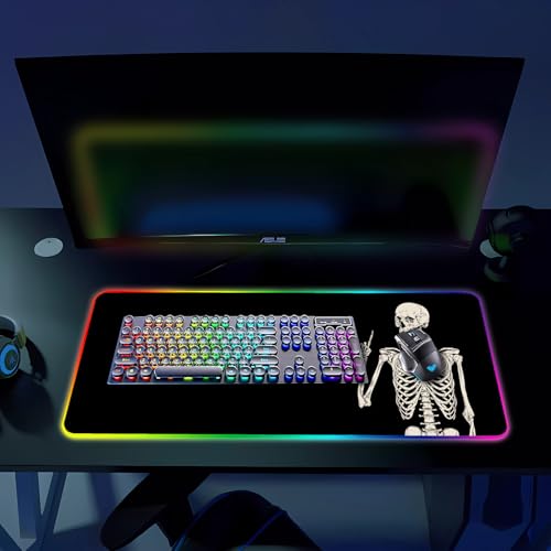 RGB Gaming Mouse Pad, Large Mousepad with Led Light, Big Keyboard Pad Gaming Accessories for Desk, Non-Slip Rubber Base Black Human Skeleton Mouse Mat for Gamer, 31.5 X 11.8 Inch - color: 03 Black Human Skeleton