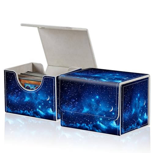 for MTG Commander Deck Box,Card Deck Box for Trading Yugioh MTG,Fits 100 Double Sleeved Cards,PU Leather Strong Magnet Case for Magic Commander TCG CCG,Blue Glitter Sky - color: Blue Glitter Sky