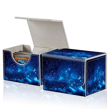 for MTG Commander Deck Box,Card Deck Box for Trading Yugioh MTG,Fits 100 Double Sleeved Cards,PU Leather Strong Magnet Case for Magic Commander TCG CCG,Blue Glitter Sky - color: Blue Glitter Sky