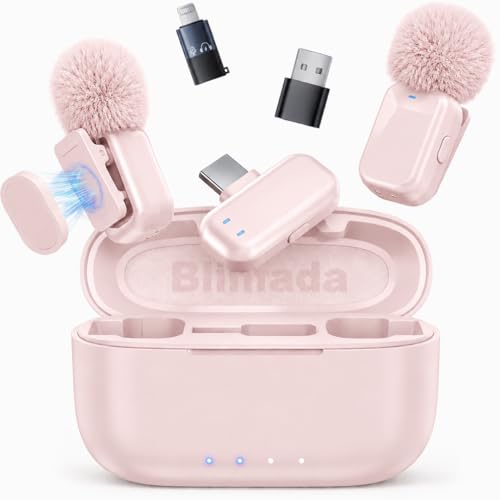 mini 2 Wireless Lavalier Microphones for iPhone 16/17 & Android, AI Noise Cancellation, App Control, 30H Battery with Charging Case, Lapel Microphone Wireless for Video Pink - color: Pink