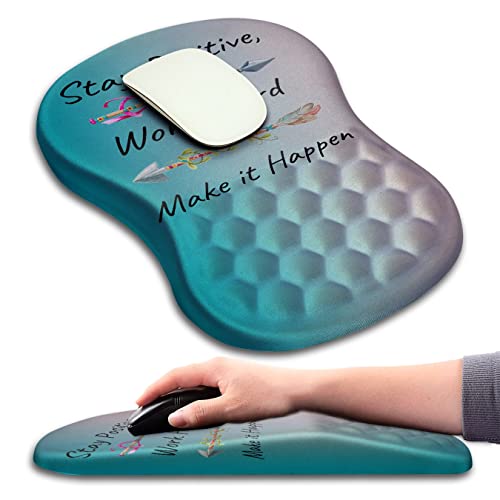 Mouse Pad Wrist Support, Ergonomic Mouse Pad with Massage Dot, Comfortable Computer Mouse Pad for Laptop, Wrist Rest Pain Relief Mousepad with Non-Slip PU Base for Office & Home, 12 x 8 in - color: 01-Inspirational Quote Stay Postive