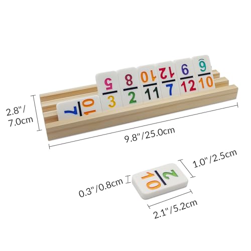Mexican Train Dominoes Set with Numbers and 8 Wooden Racks, Double 12 Domino Travel Set with Wooden Hub, 91 Colored Domino Tiles Game Set with for Family Game Night - style: 8 Racks