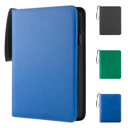 Prilino Ringless Trading Card Binder, 9 Pocket, 432 Storage Capacity, Blue | Premium Double-Sided PU Leather & Side Load Design, Smooth Page Turning, Tight Zip Closure, Conveniently Fits Sleeved Cards - color: Blue
