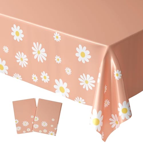 Blue Orchards Daisy Table Covers (Pack of 2) - 54"x108" XL - Hippie Retro Tablecloth, Sunny Boho Durable Disposable Flower Decor, Floral Birthday Party Supplies, Baby Shower, Groovy Bridal Decoration - color: Daisy (Pack of 2)