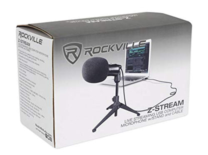 Rockville Z-Stream USB Condenser Computer Microphone for YouTube/Zoom | Podcasting/Streaming/Gaming, Includes Stand and Windscreen, Plug and Play, Mac/Windows, Omni-Directional