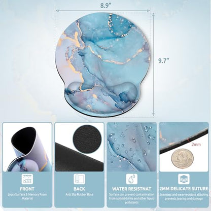 KONVINIT Ergonomic Mouse Pad with Wrist Rest, Small Mousepad with Non-Slip Rubber Base and Smooth Surface, Blue Mouse Pads for Desk, Office Desk Accessories - color: Green Marble