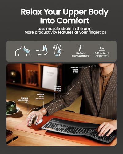 ProtoArc EM11 NL Wireless Ergonomic Mouse, Rechargeable, White Gold | 58° vertical design supports a natural wrist posture, connect 3 devices via Bluetooth/2.4G USB-A, 500mAh USB-C rechargeable. - color: White Gold