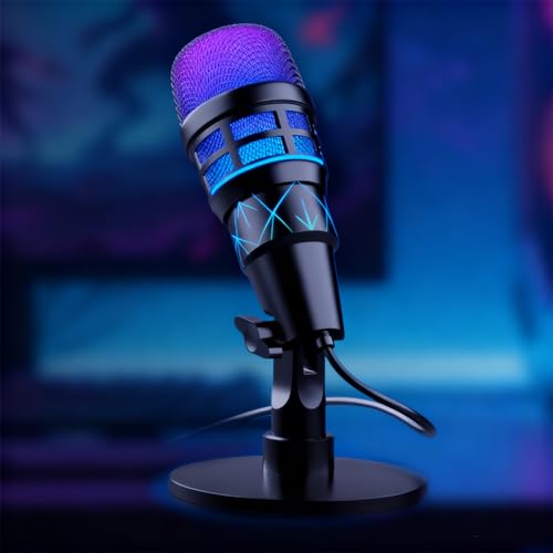 USB Microphone for PC Gaming, Podcasts, Videos, Streaming, Condenser Mic with Quick Mute, Pop Filter, RGB Indicator, Shock Mount, Rotate Gain Button, Compatible with PS4/5/PC
