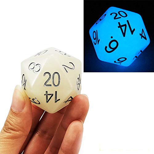 Bescon Jumbo Glowing D20 38MM, Big Size 20 Sides Dice Iced Blue Glow in Dark, Big 20 Faces Cube 1.5 inch - color: Iced Blue Glow in Dark