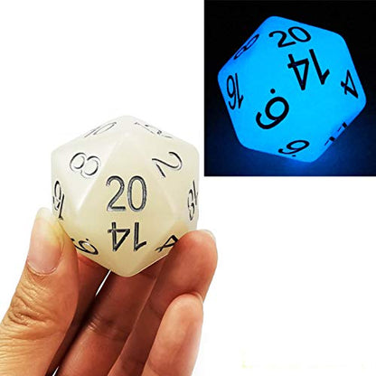 Bescon Jumbo Glowing D20 38MM, Big Size 20 Sides Dice Iced Blue Glow in Dark, Big 20 Faces Cube 1.5 inch - color: Iced Blue Glow in Dark