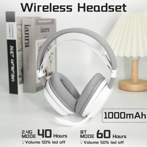 G7 Wireless Gaming Headset, Surround Sound 10ms Low Latency, PC Headset with Detachable Noise Canceling Mic, 40mm Driver, Tri-Mode 2.4G/BT5.2/Wired, Over Ear Headphone for PS5,PS4,Switch - color: White