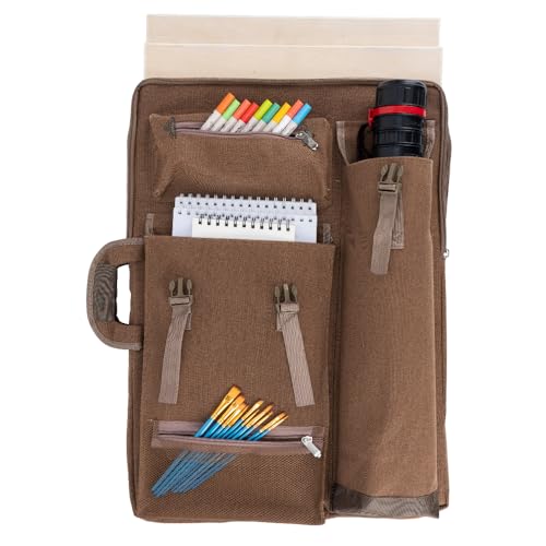 TRANSON Art Portfolio Case Artist Backpack Canvas Bag Large 26” x 19.5” - color: Brown