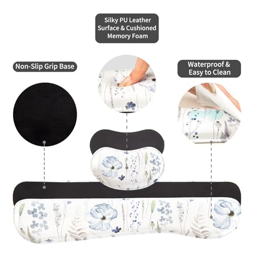 QIYI PU Leather Desk Mat Set, 4-in-1 Ergonomic Wrist Rest, Wildflowers | Waterproof Large Mouse Pad 31.5×15.7 + Keyboard Wrist Rest + Mouse Wrist Support+Coaster, Non-Slip Office Gaming Accessories - color: Watercolor Wildflowers