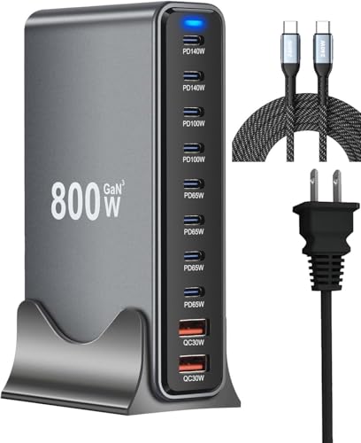 800W USB C Fast Charger Block,Multi-Port USB Charging Station,GaN Ⅲ 140W PD PPS Port Desktop & Cell Phone Charging for Multiple Devices, Compatible w MacBook, iPhone, iPad, HP, etc