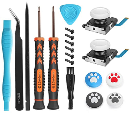 Joystick Replacement for Switch Lite – 19 in 1 OEM Analog Stick Thumbstick Parts Repair Tool Kit Accessories with Y00 Triwing Screwdriver, Thumb Caps, Tweezers for OLED JoyCon Joy Con Controller - color: White