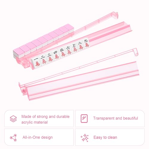 Mahjong Racks with Pushers 4PCS Set Majiang Tile Holder Acrylic Mahjong Racks Accessories and Gifts - color: Pink