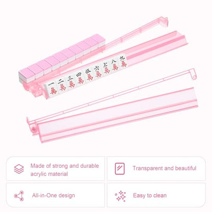 Mahjong Racks with Pushers 4PCS Set Majiang Tile Holder Acrylic Mahjong Racks Accessories and Gifts - color: Pink