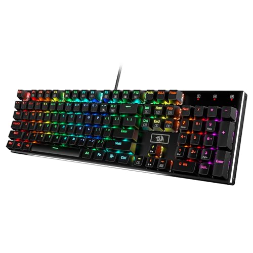 Redragon K556 RGB LED Backlit Wired Mechanical Gaming Keyboard, 104 Keys Hot-Swap Mechanical Keyboard w/Aluminum Base, Upgraded Socket and Noise Absorbing Foams, Quiet Linear Red Switch - color: Black, size: Red Switch