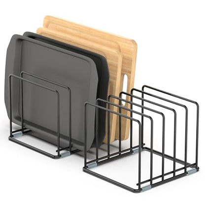 Cutting Board Organizer, Kitchen Cabinet Organizer | Divided Rack with 5 Slots for Baking Trays - Cookie sheet Organizer, Baking Sheets Holder [2-Pack], Large - style: 2PC(Large)