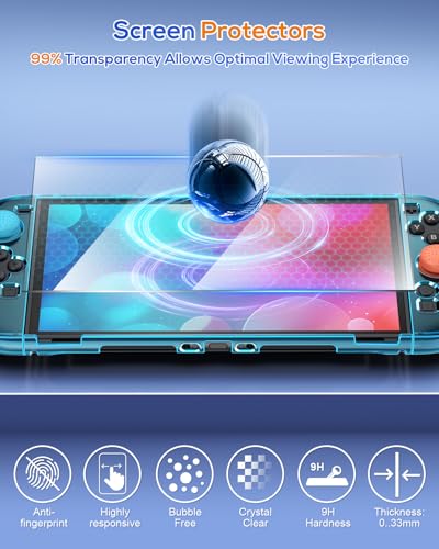 FYOUNG Protective Case for Nintendo Switch 2, Slim Hard Shell Accessories | Switch 2 Cute Case, Scratch&Shock Protection Cover with Screen Protector, 8 Thumb Grip (Translucent Blue, Switch 2 7.9inch) - color: Translucent Blue