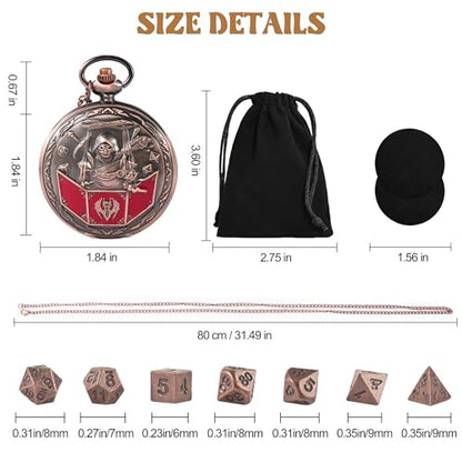 D&D Dice Set,7PCS Metal Dice for Dungeons and Dragons,Mini Dice Set with Pocket Watch Case,Role Playing Board Games Accessories (DM, Copper) - color: Copper, style: DM