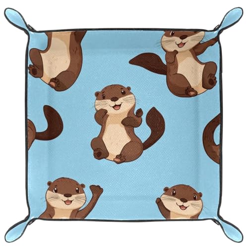 Dice Trays Otters Holder Storage Box for Dice Games Like RPG DND, Leather Dice Holder Portable Folding Rolling Dice Tray, 16x16cm - color: Multi 10
